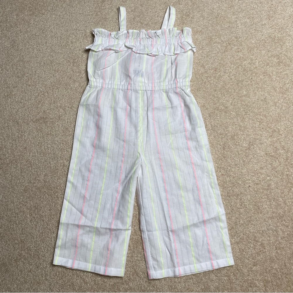 Janie and Jack NWT white pants romper with stripes size 2T